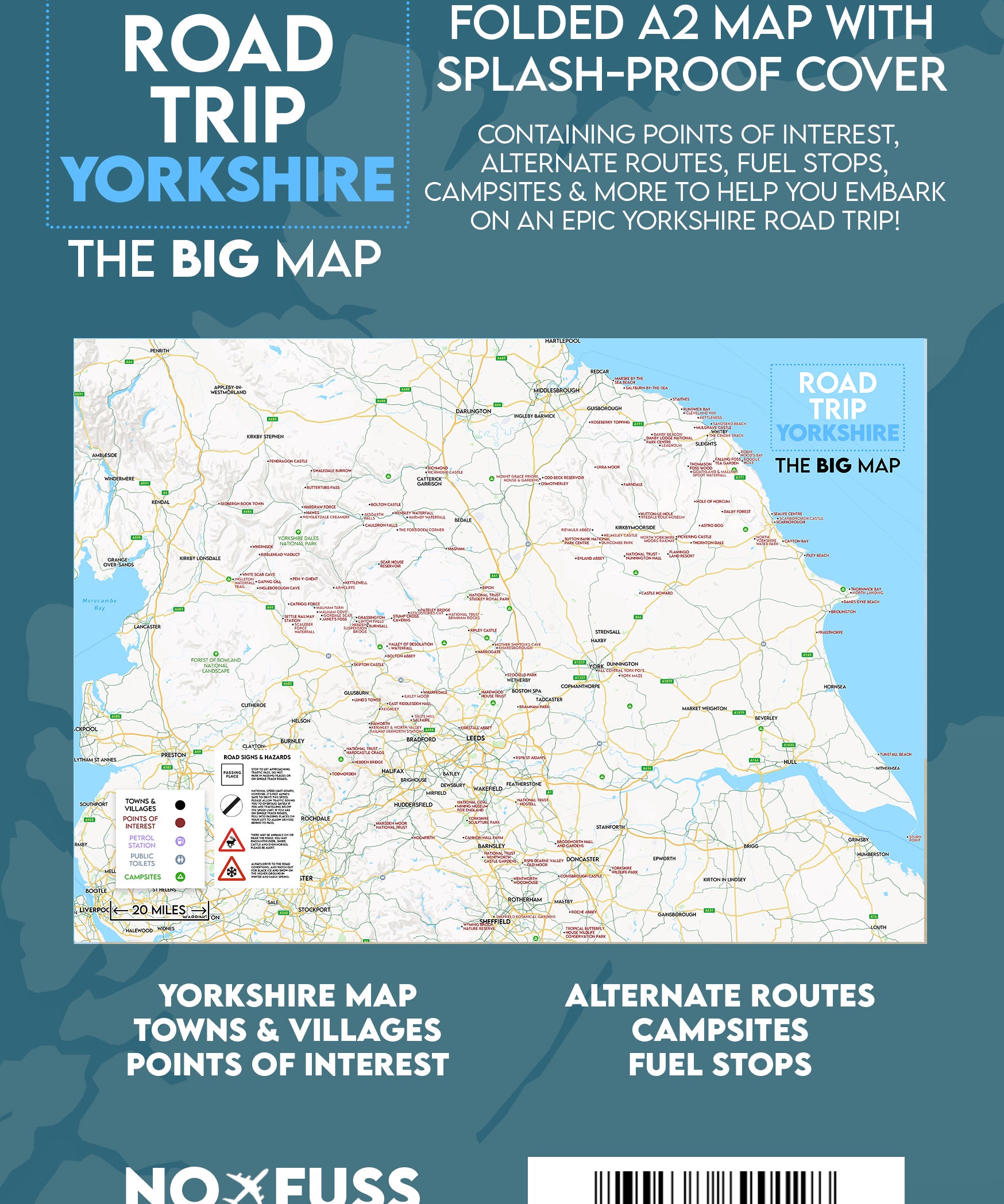 Road Trip Yorkshire – The Big Map – A2 Foldable Splashproof Road Map image 1