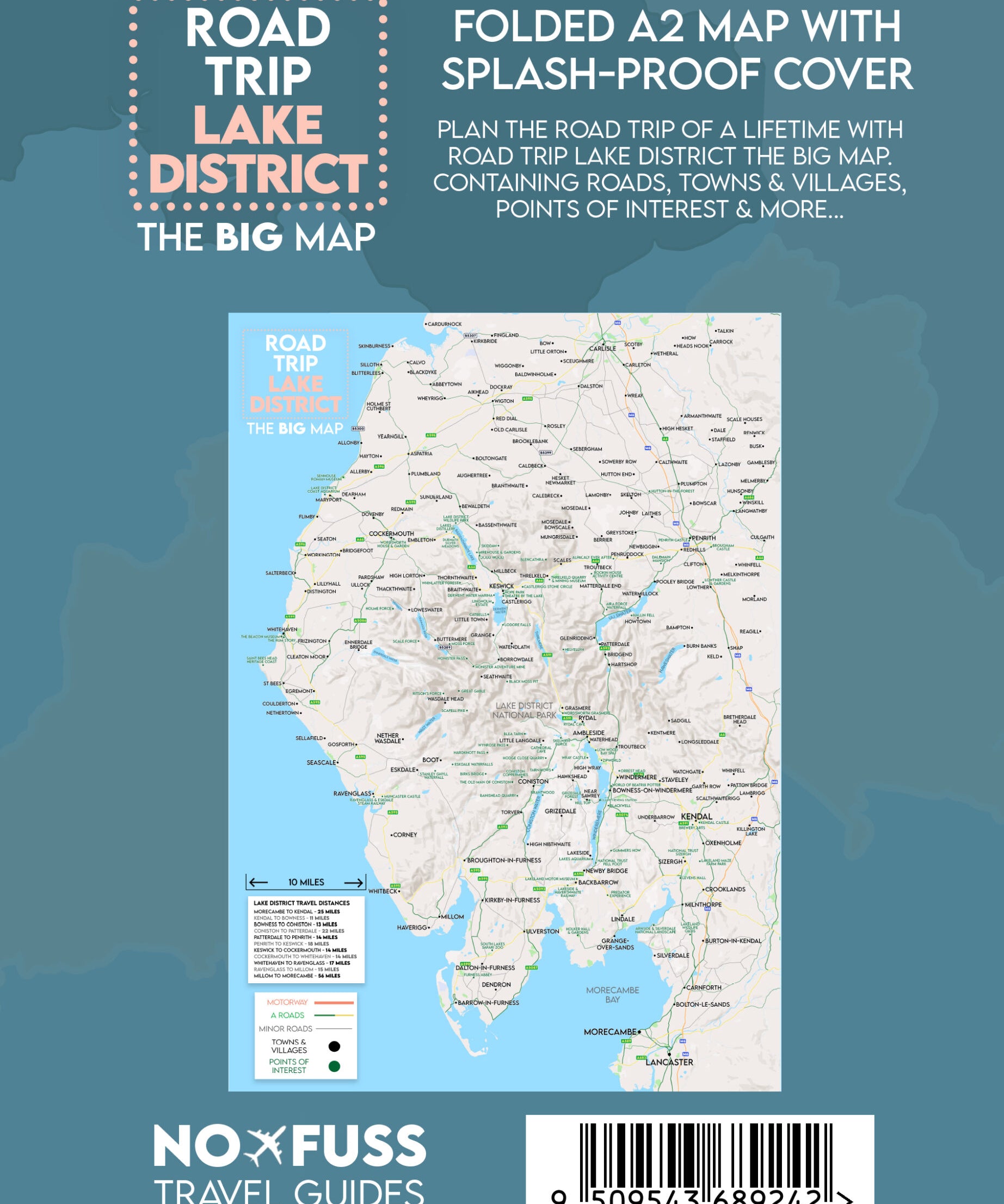 Road Trip Lake District - The Big Map - A2 Foldable Splashproof Road Map image 1