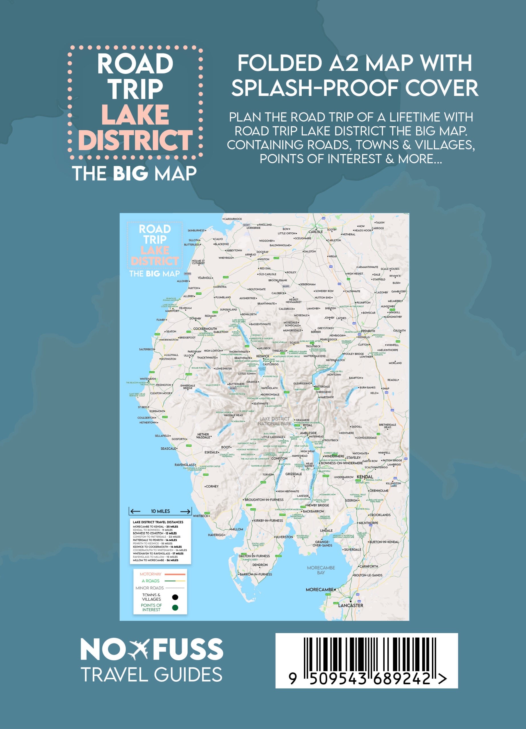 Road Trip Lake District - The Big Map - A2 Foldable Splashproof Road Map image 1