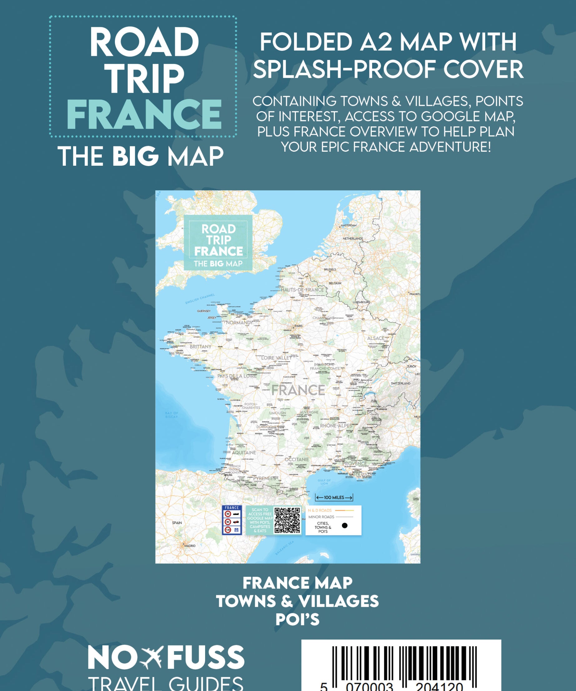 Road Trip France – The Big Map – A2 Foldable Splashproof Road Map image 1