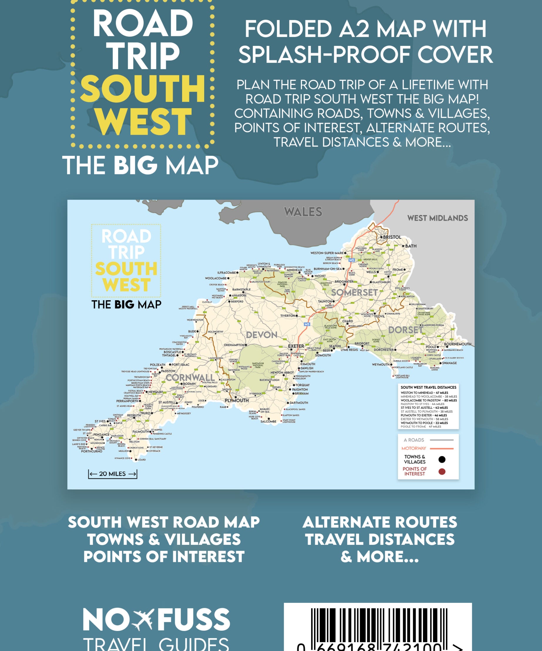 Road Trip South West - The Big Map - A2 Foldable Splashproof Road Map image 1