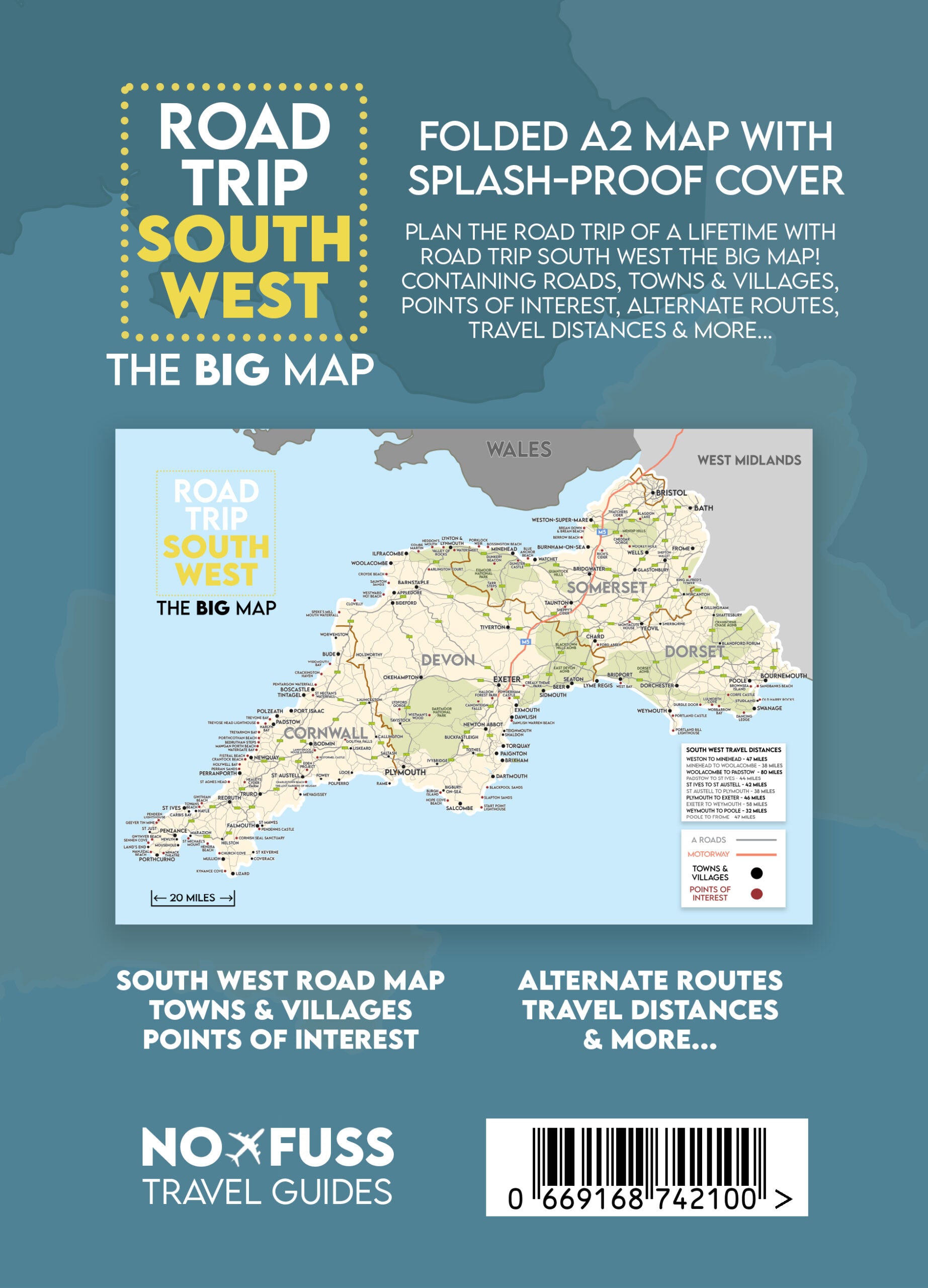 Road Trip South West - The Big Map - A2 Foldable Splashproof Road Map image 1
