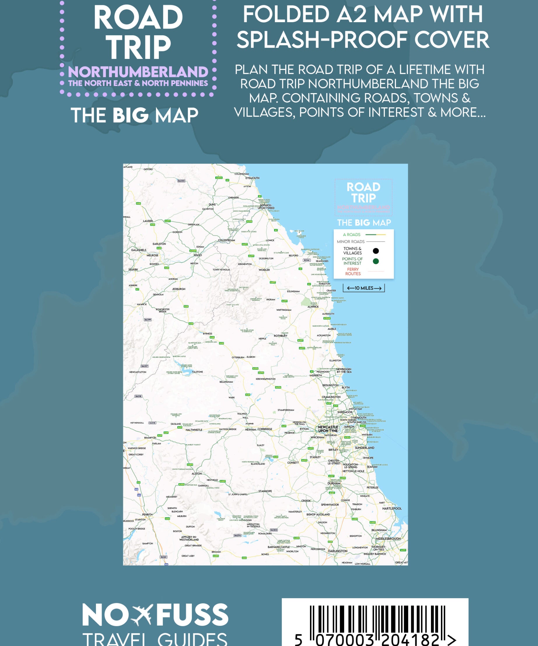 Road Trip Northumberland - The Big Map - A2 Foldable Splashproof Road Map image 1