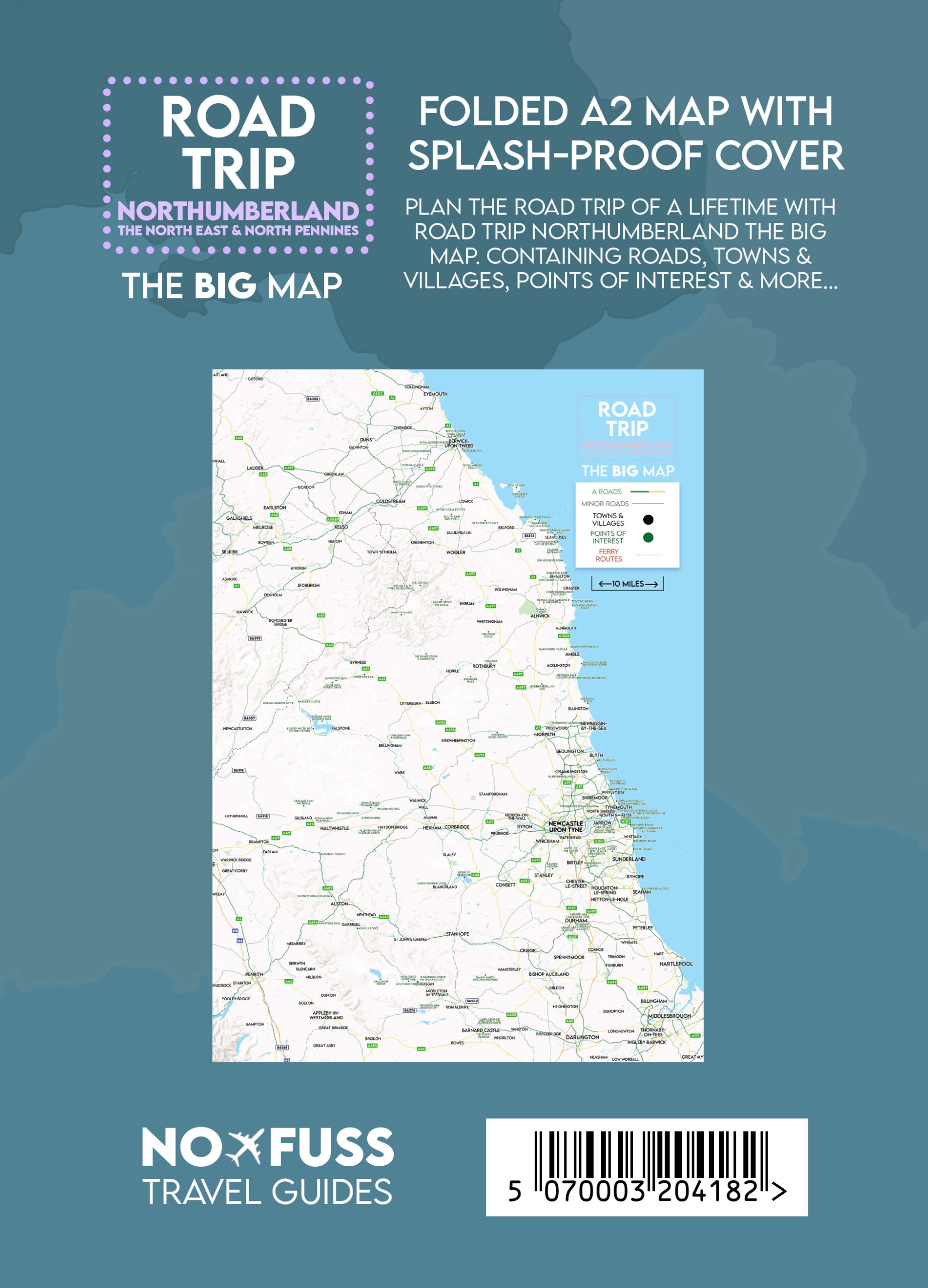Road Trip Northumberland - The Big Map - A2 Foldable Splashproof Road Map image 1
