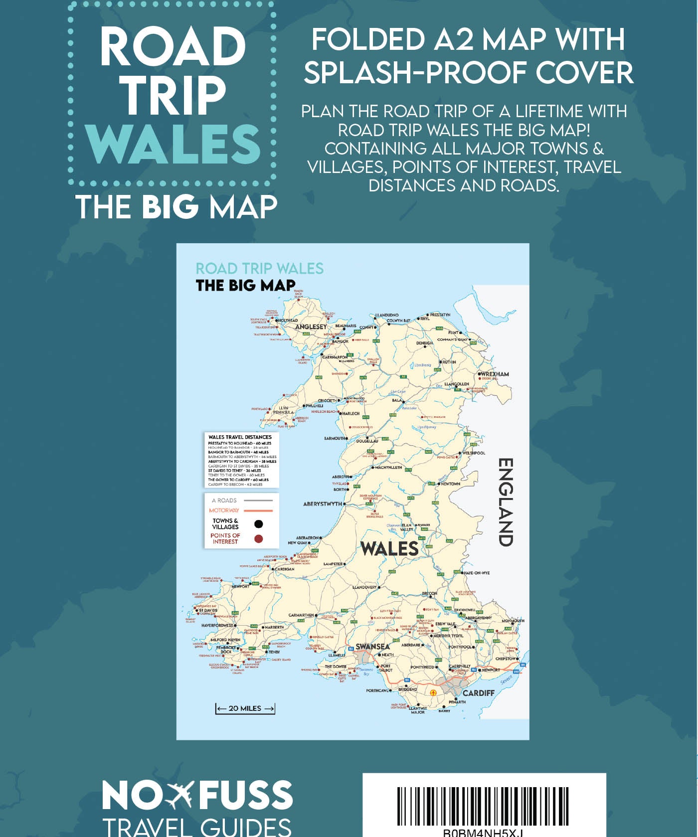 Road Trip Wales - The Big Map - A2 Foldable Splashproof Wales Road Map image 1